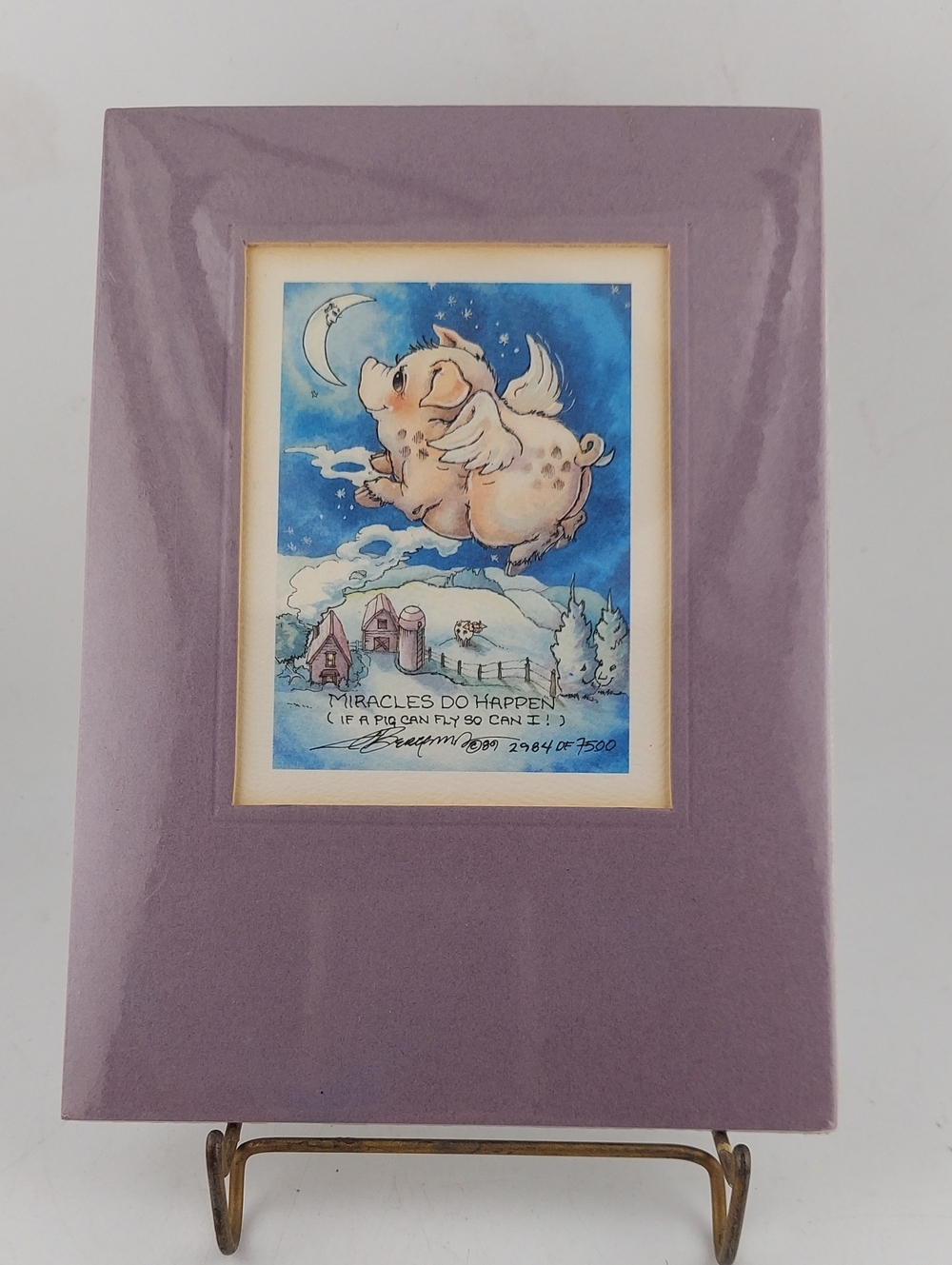 Jody Bergsma ,Flying Pig Art Print in Lavender Mat